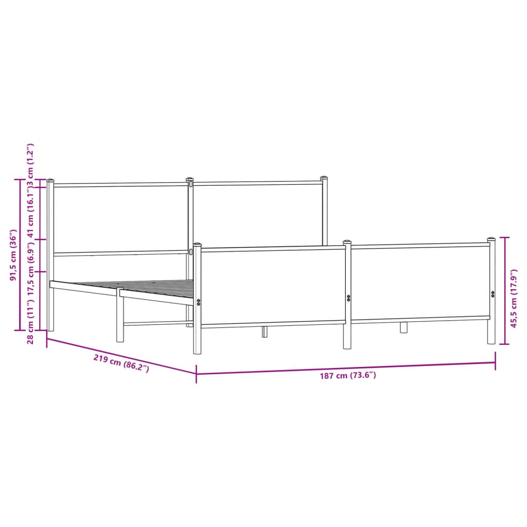 Metal Bed Frame without Mattress Brown Oak 183x213 cm