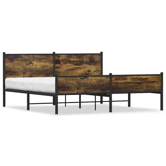 Metal Bed Frame without Mattress Smoked Oak 183x213 cm
