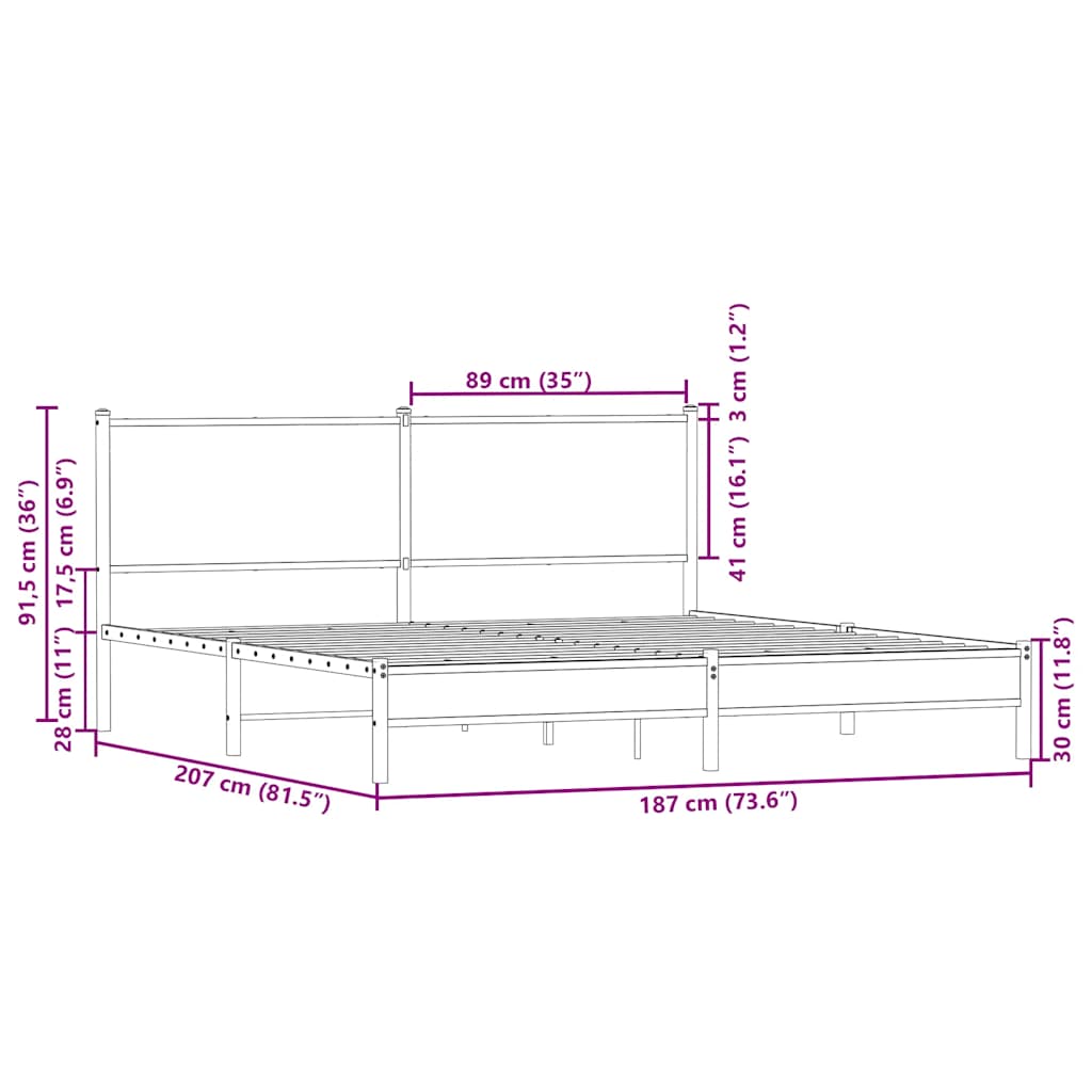 Metal Bed Frame without Mattress Brown Oak 180x200 cm Super King