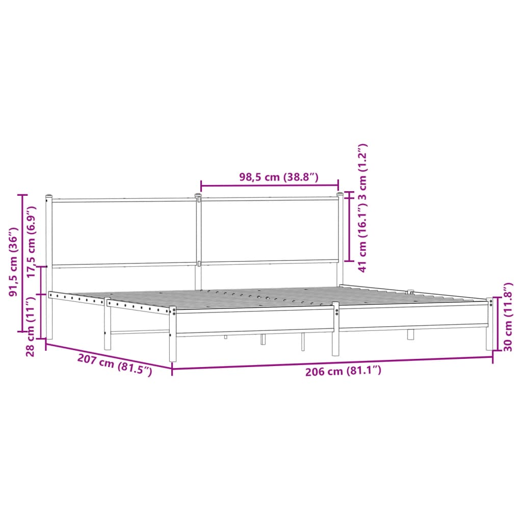 Metal Bed Frame without Mattress Brown Oak 200x200 cm