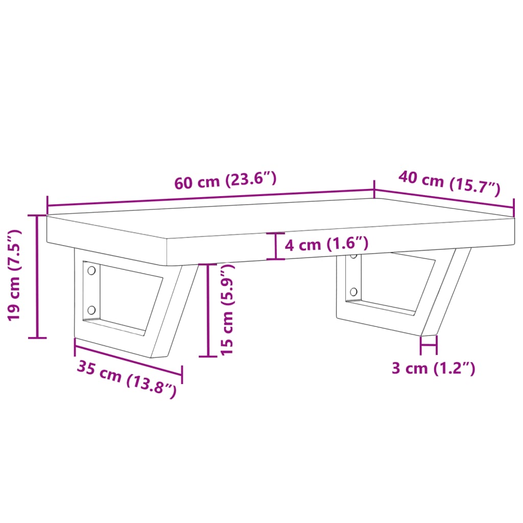 Basin Shelf Wall Mounted Steel and Solid Wood Beech