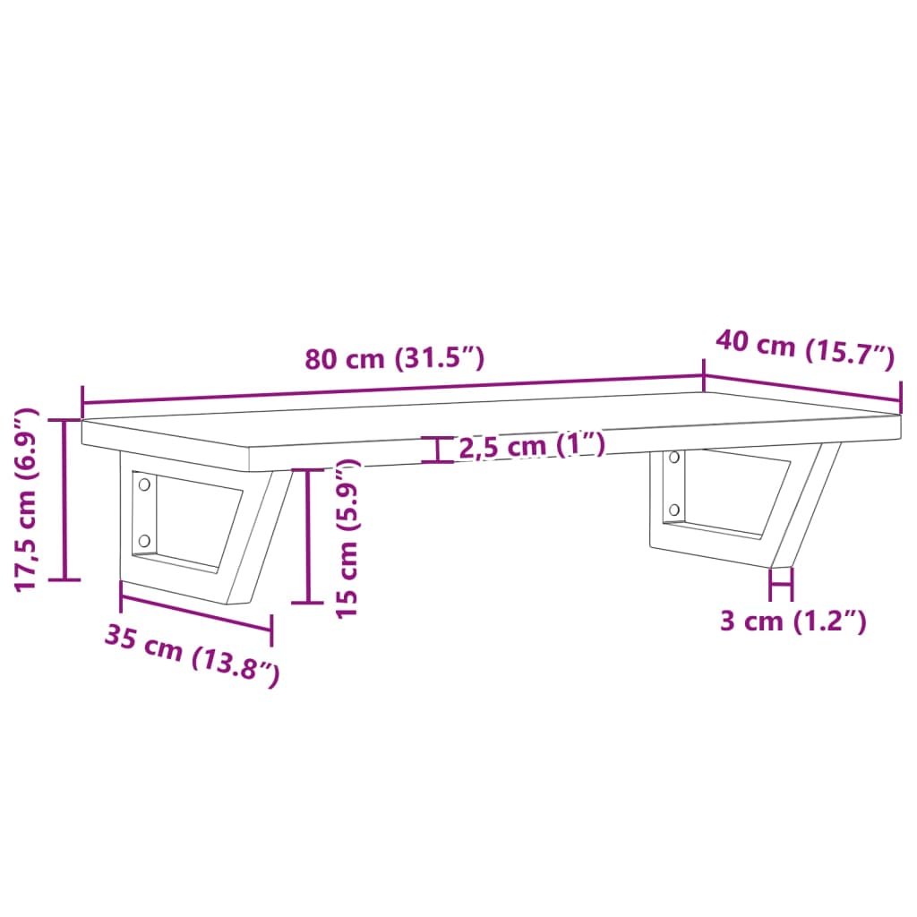 Basin Shelf Wall Mounted Steel and Solid Wood Beech
