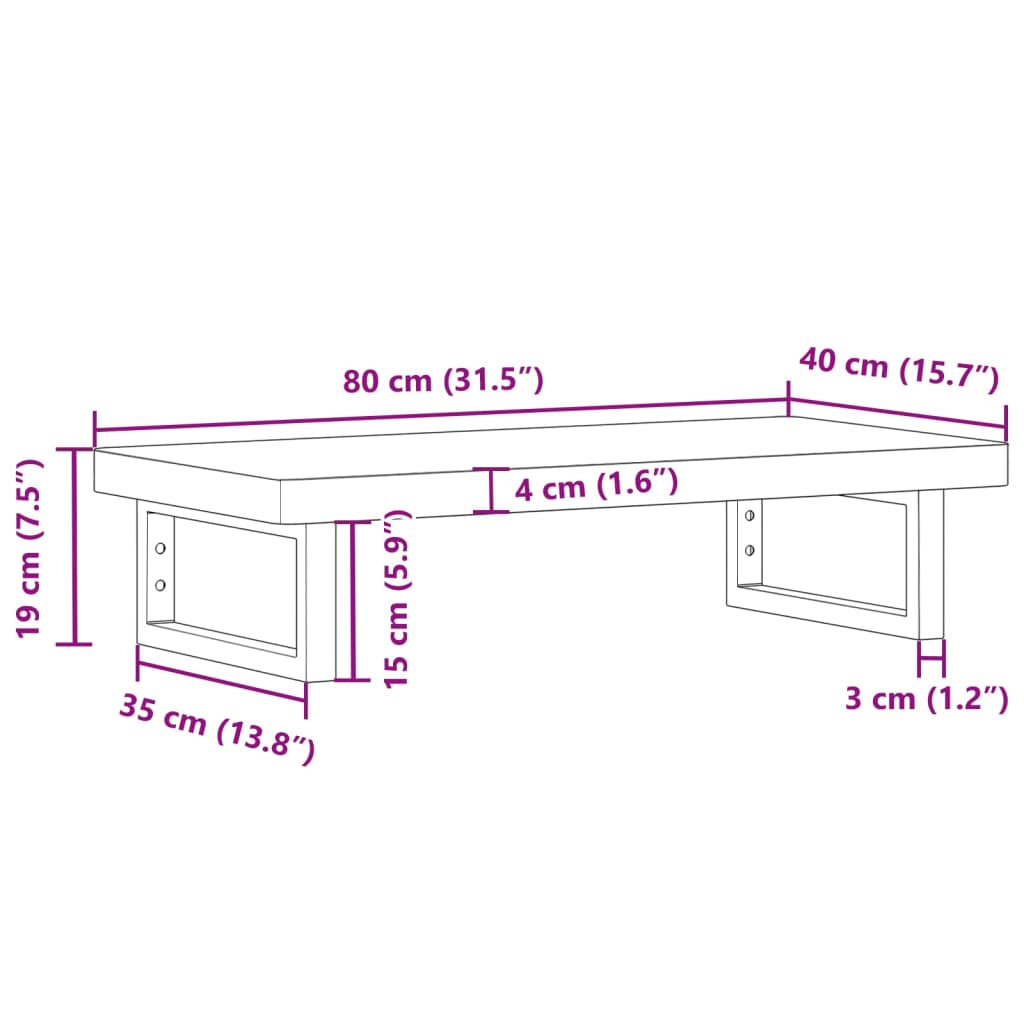 Basin Shelf Wall Mounted Steel and Solid Wood Beech