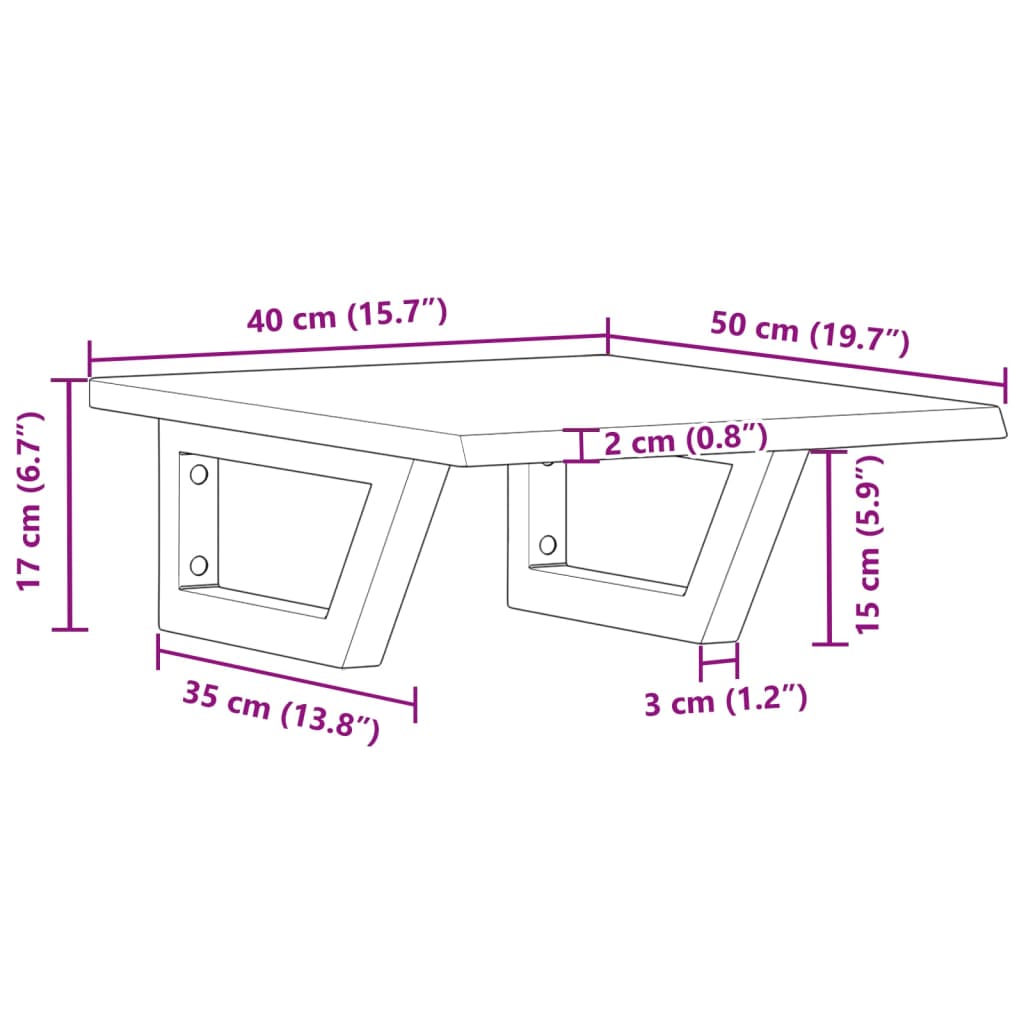 Basin Shelf Wall Mounted Steel and Solid Wood Oak