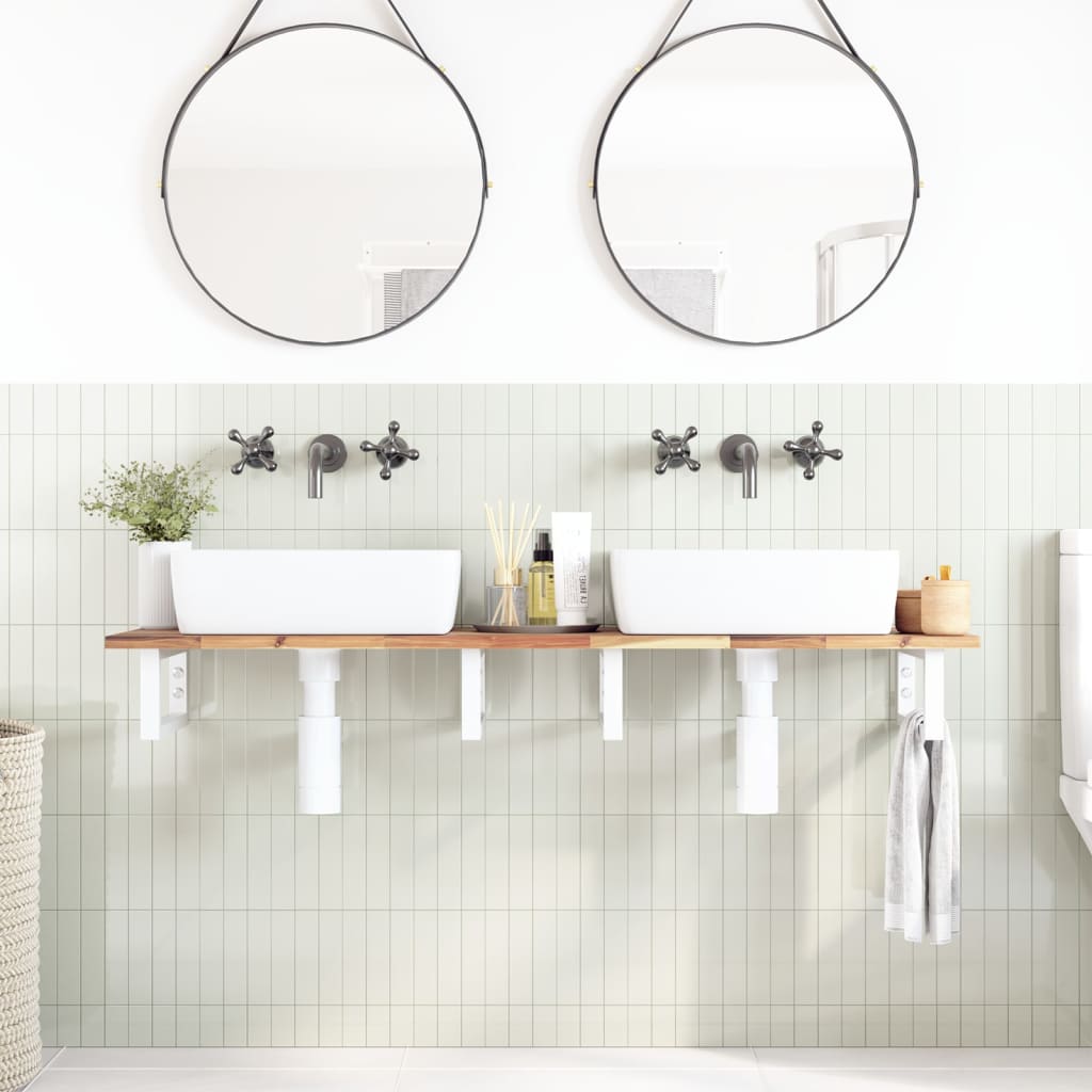 Basin Shelf Wall Mounted Steel and Solid Wood Acacia