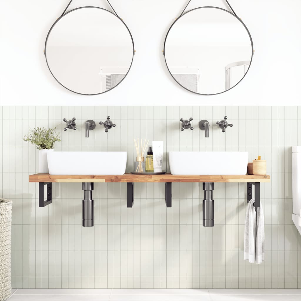 Basin Shelf Wall Mounted Steel and Solid Wood Acacia