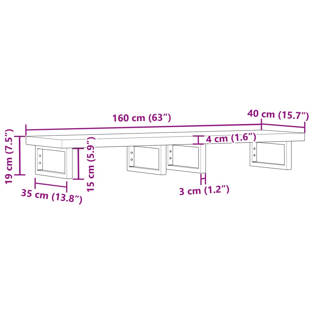 Basin Shelf Wall Mounted Steel and Solid Wood Acacia