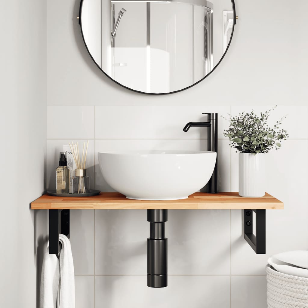 Basin Shelf Wall Mounted Steel and Solid Wood Acacia