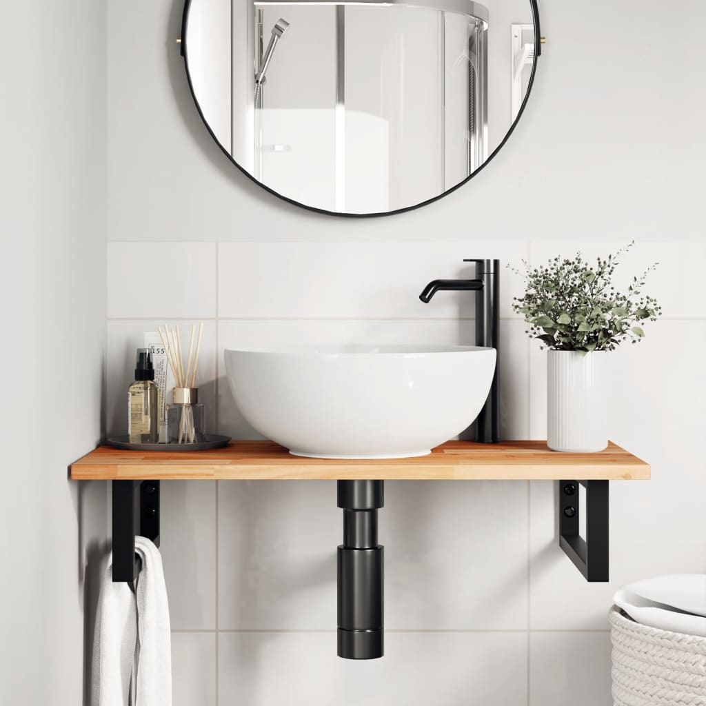 Basin Shelf Wall Mounted Steel and Solid Wood Acacia