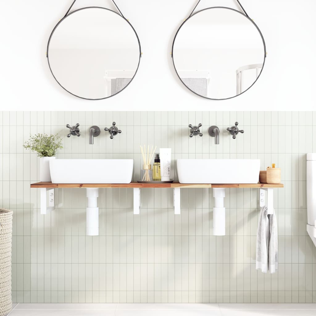 Basin Shelf Wall Mounted Steel and Solid Wood Acacia