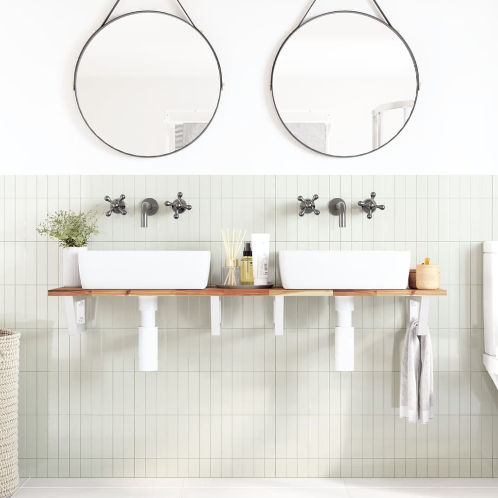 Basin Shelf Wall Mounted Steel and Solid Wood Acacia