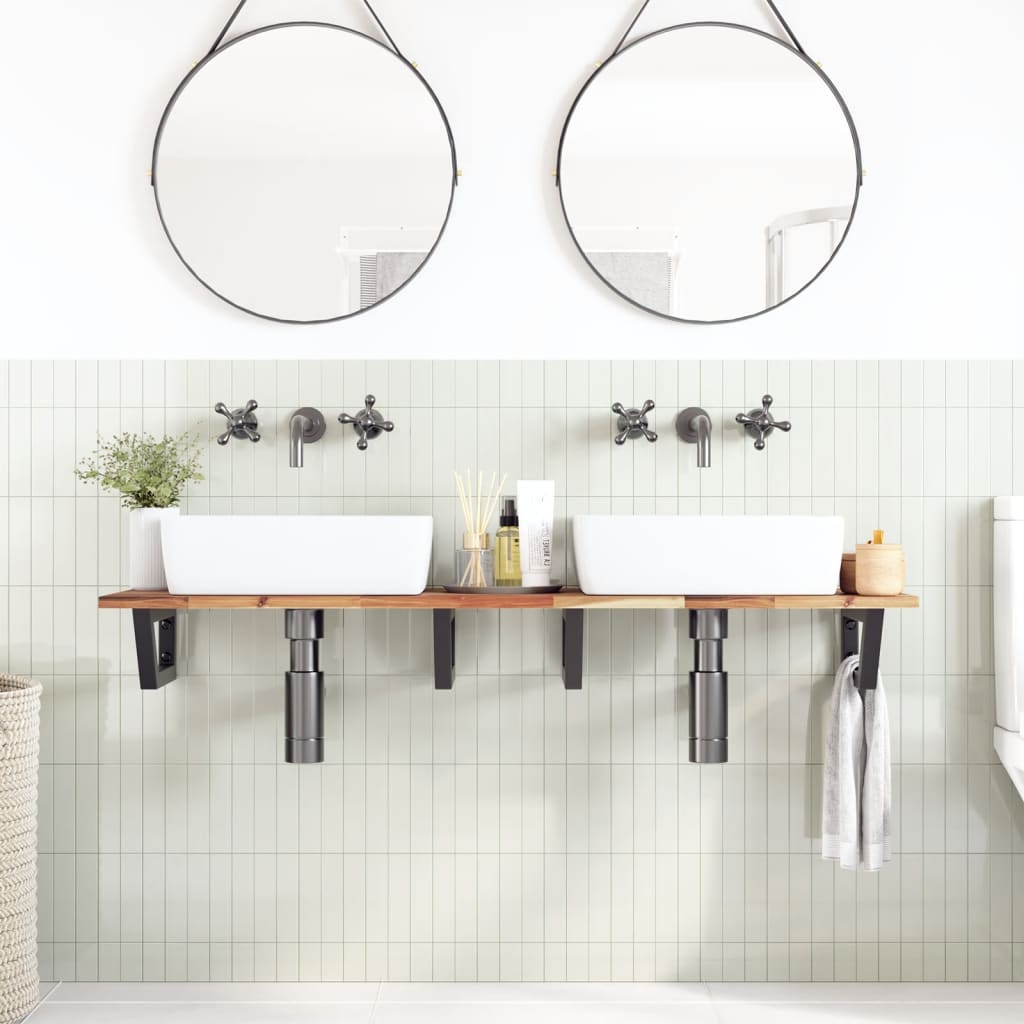 Basin Shelf Wall Mounted Steel and Solid Wood Acacia