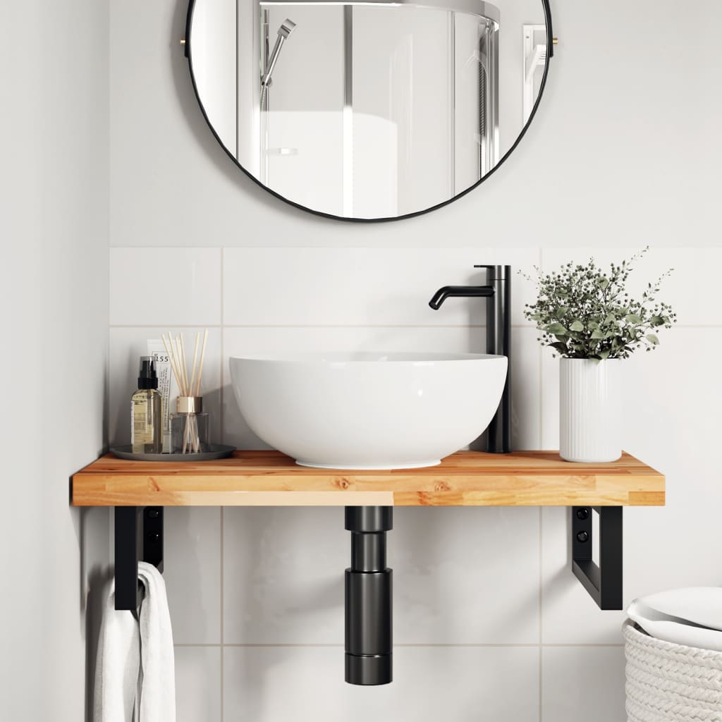 Basin Shelf Wall Mounted Steel and Solid Wood Acacia