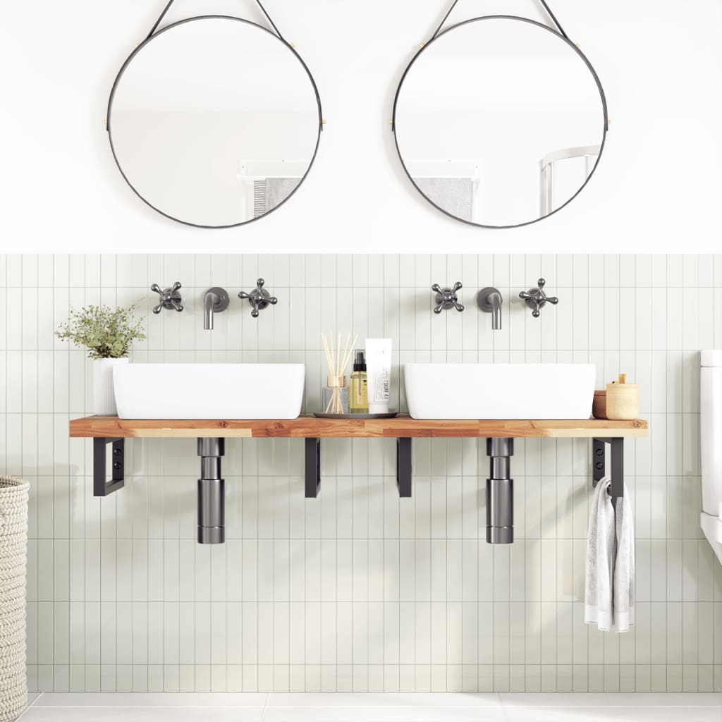 Basin Shelf Wall Mounted Steel and Solid Wood Acacia