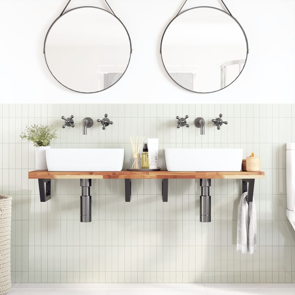 Basin Shelf Wall Mounted Steel and Solid Wood Acacia