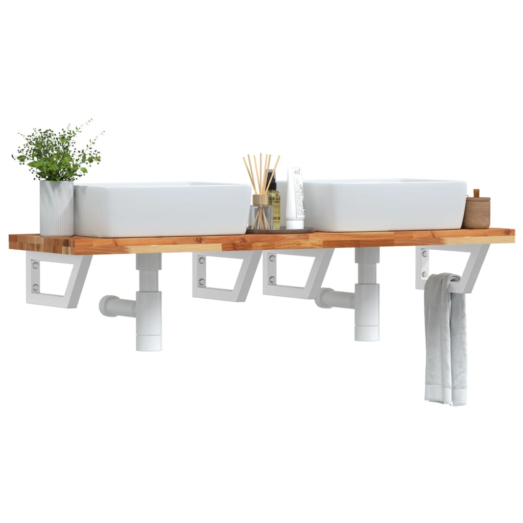 Basin Shelf Wall Mounted Steel and Solid Wood Acacia