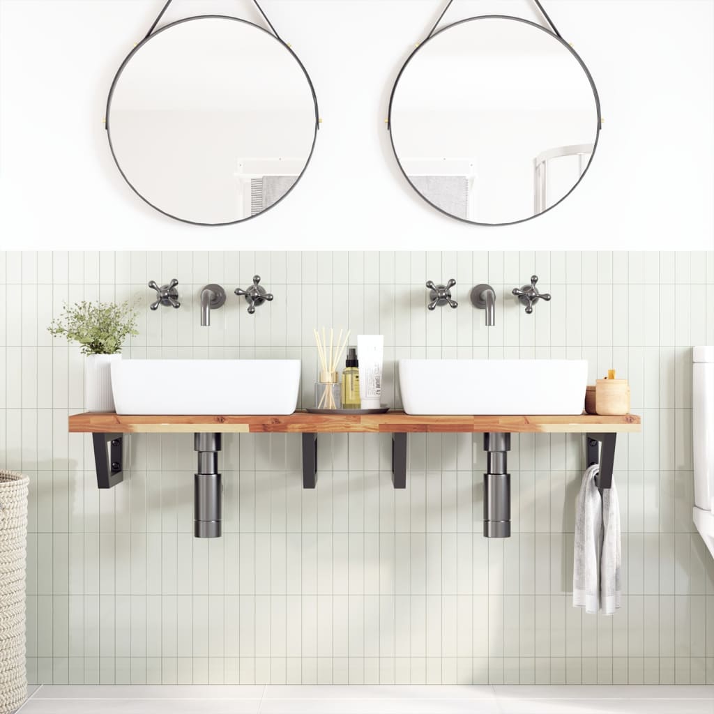 Basin Shelf Wall Mounted Steel and Solid Wood Acacia