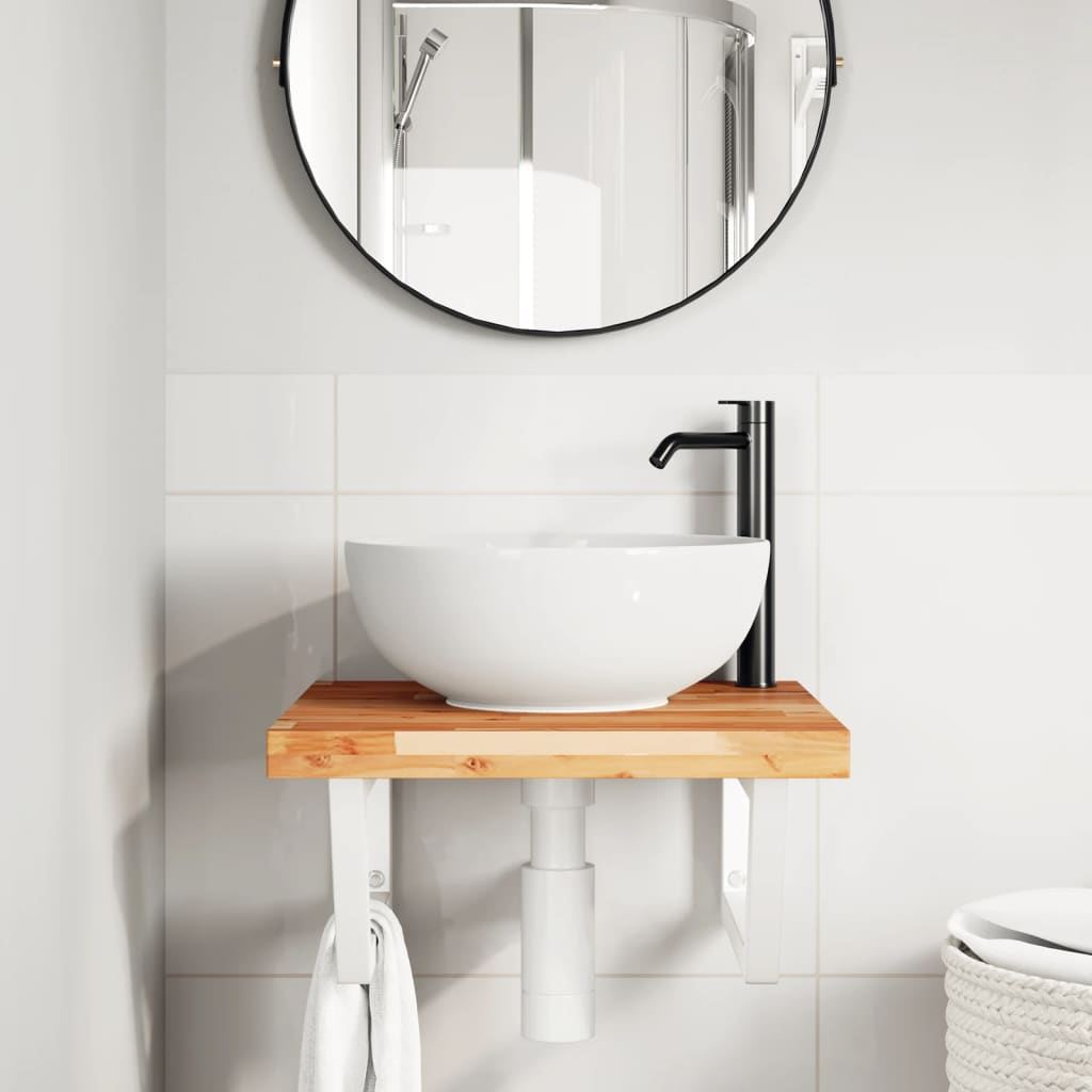 Basin Shelf Wall Mounted Steel and Solid Wood Acacia