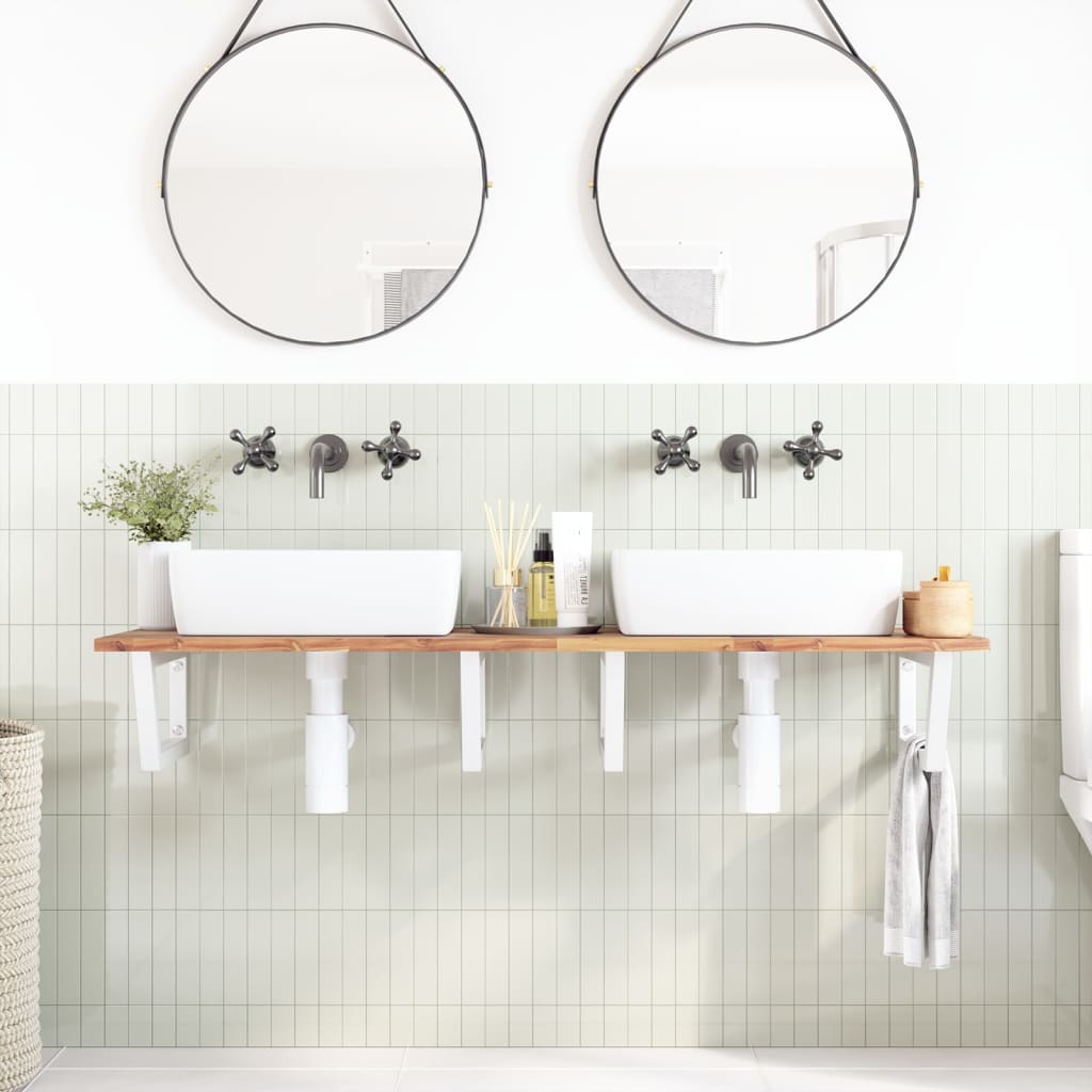 Basin Shelf Wall Mounted Steel and Solid Wood Acacia