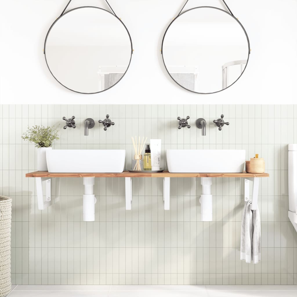 Basin Shelf Wall Mounted Steel and Solid Wood Acacia