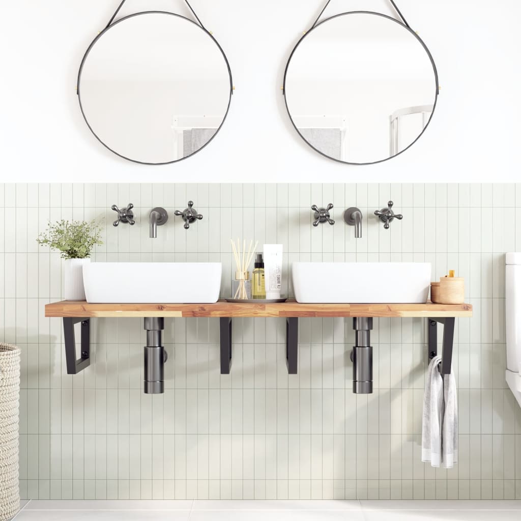 Basin Shelf Wall Mounted Steel and Solid Wood Acacia