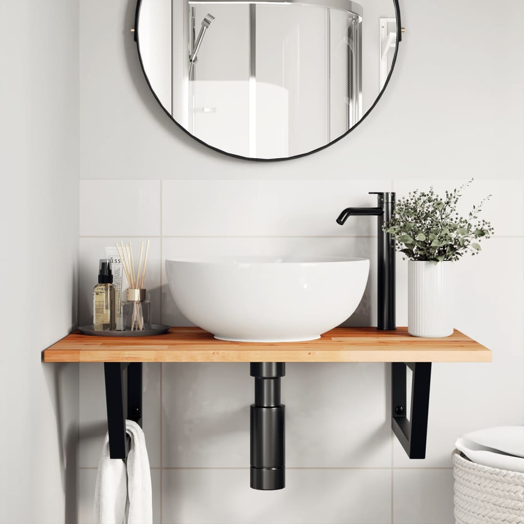 Basin Shelf Wall Mounted Steel and Solid Wood Acacia