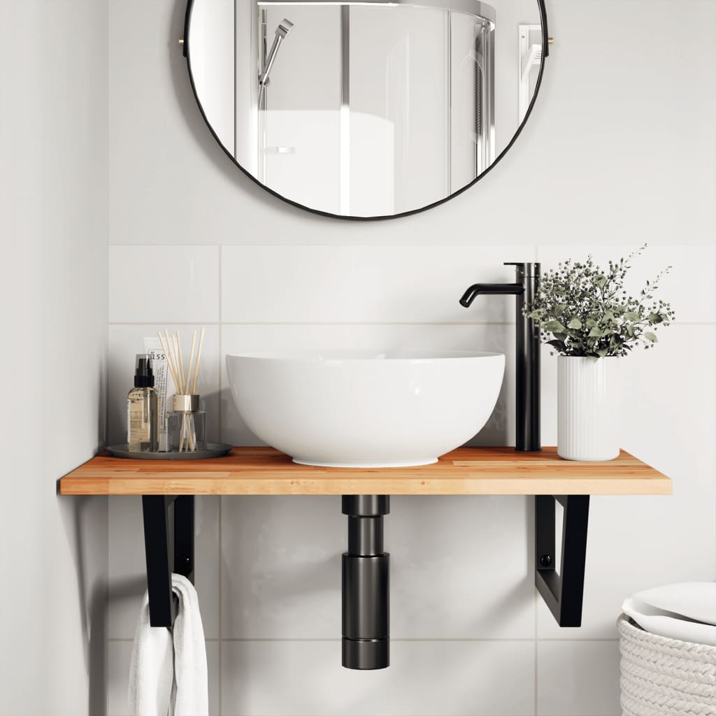 Basin Shelf Wall Mounted Steel and Solid Wood Acacia