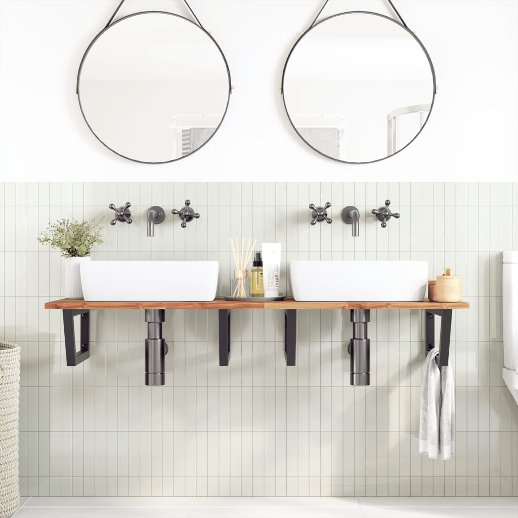 Basin Shelf Wall Mounted Steel and Solid Wood Acacia