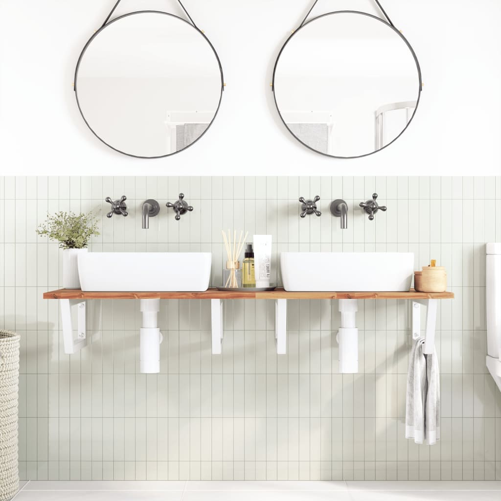 Basin Shelf Wall Mounted Steel and Solid Wood Acacia