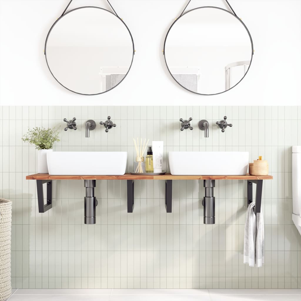 Basin Shelf Wall Mounted Steel and Solid Wood Acacia
