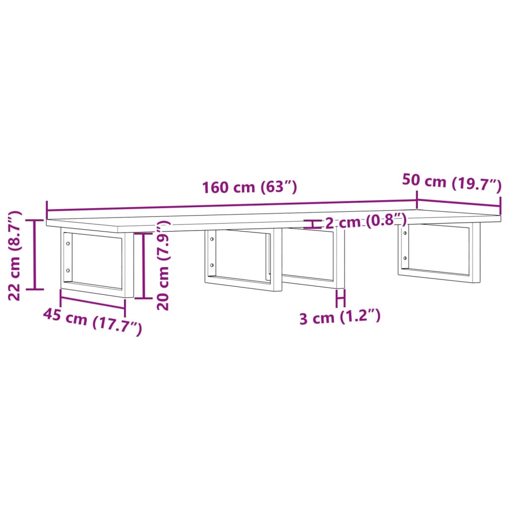 Basin Shelf Wall Mounted Steel and Solid Wood Acacia