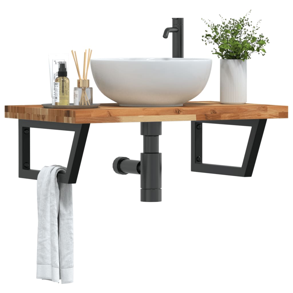 Basin Shelf Wall Mounted Steel and Solid Wood Acacia