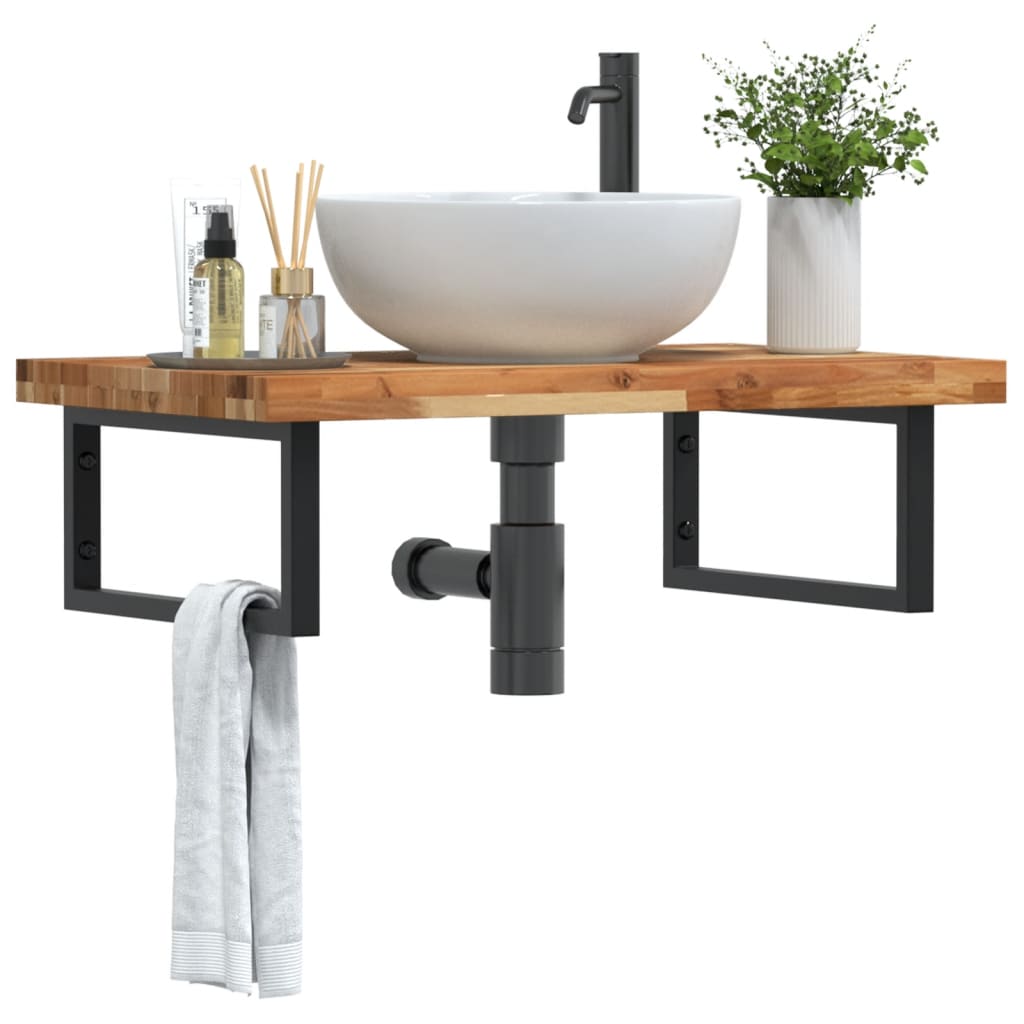 Basin Shelf Wall Mounted Steel and Solid Wood Acacia