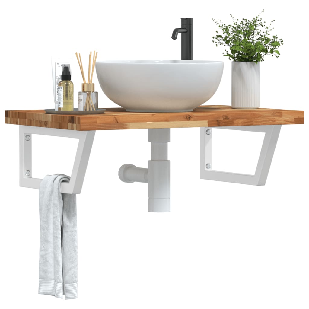 Basin Shelf Wall Mounted Steel and Solid Wood Acacia