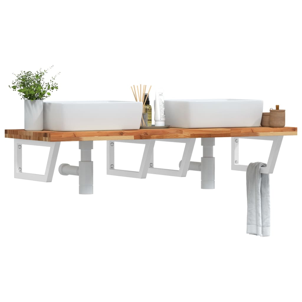 Basin Shelf Wall Mounted Steel and Solid Wood Acacia