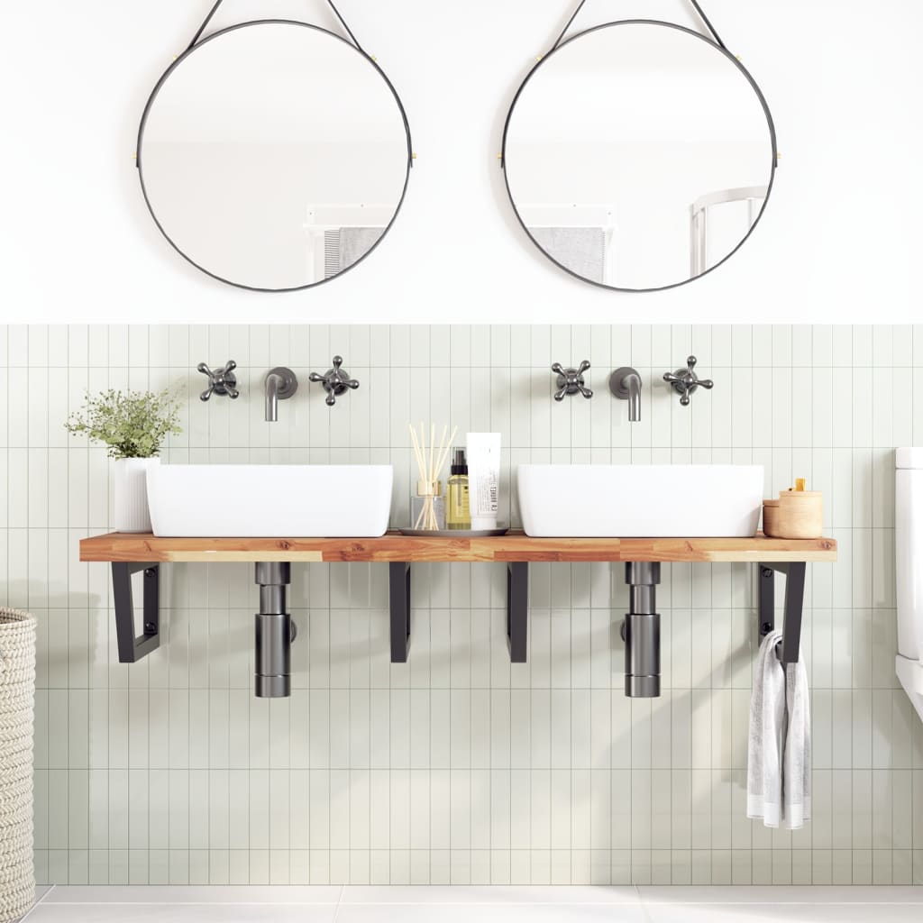 Basin Shelf Wall Mounted Steel and Solid Wood Acacia