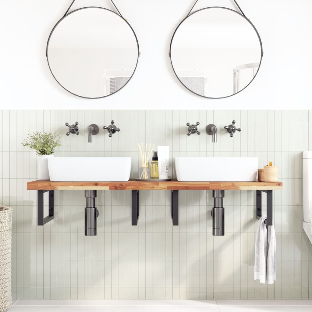 Basin Shelf Wall Mounted Steel and Solid Wood Acacia
