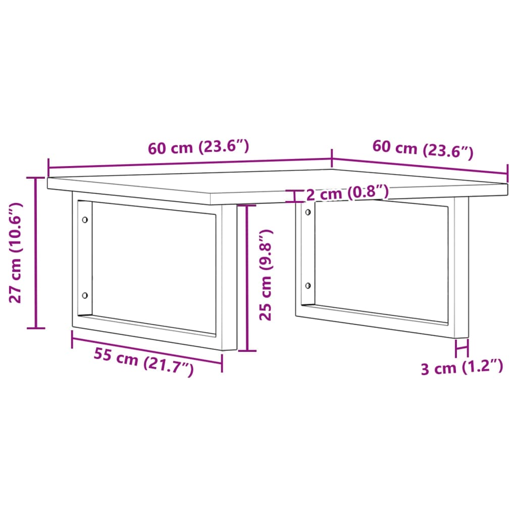 Basin Shelf Wall Mounted Steel and Solid Wood Acacia