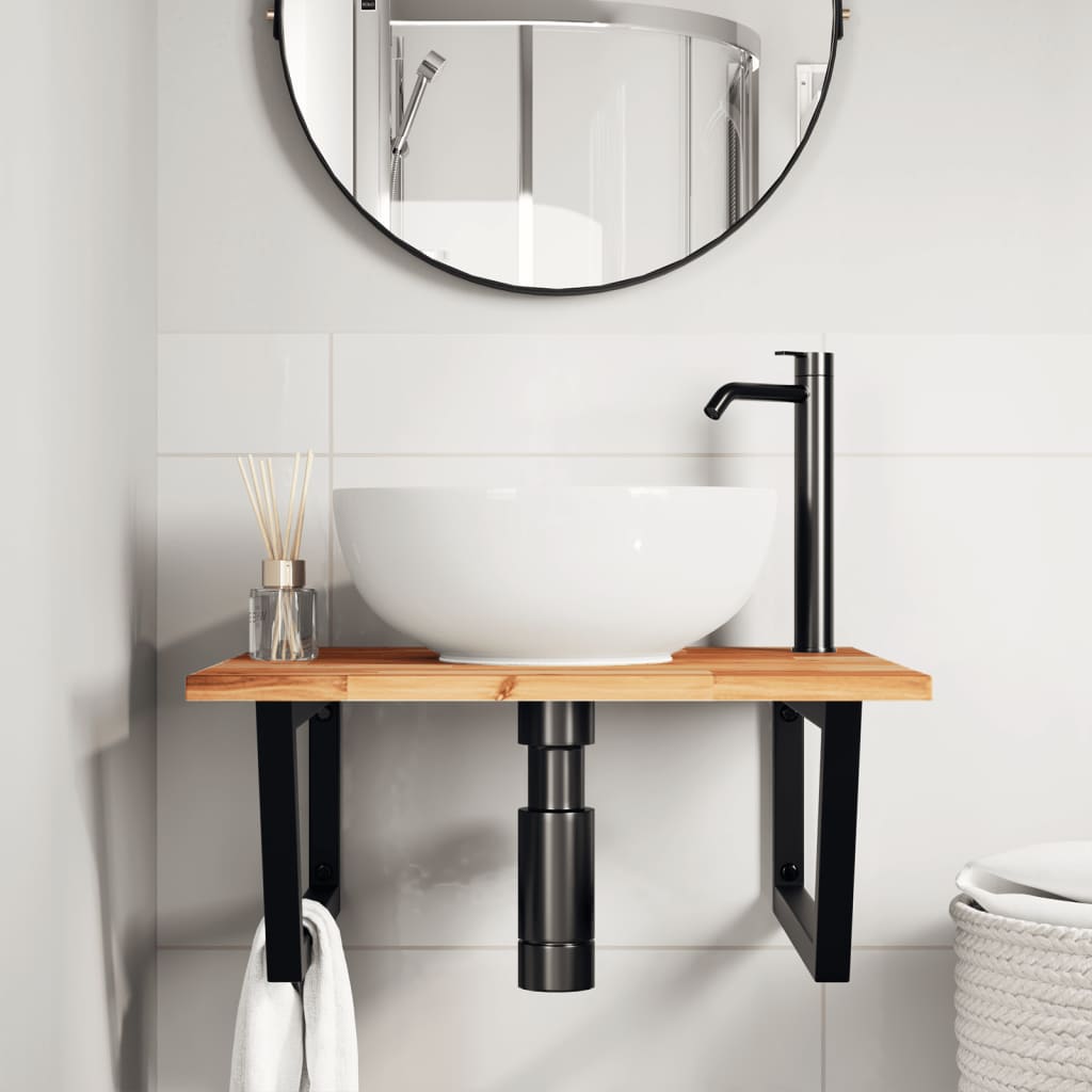 Basin Shelf Wall Mounted Steel and Solid Wood Acacia