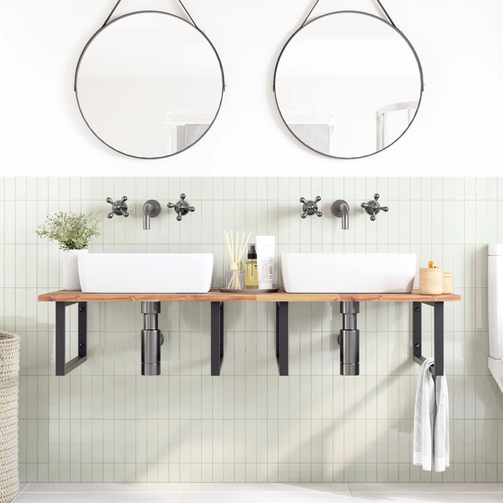 Basin Shelf Wall Mounted Steel and Solid Wood Acacia
