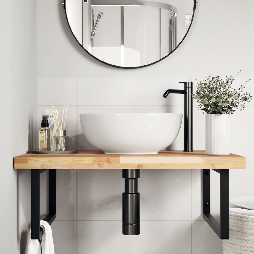 Basin Shelf Wall Mounted Steel and Solid Wood Acacia
