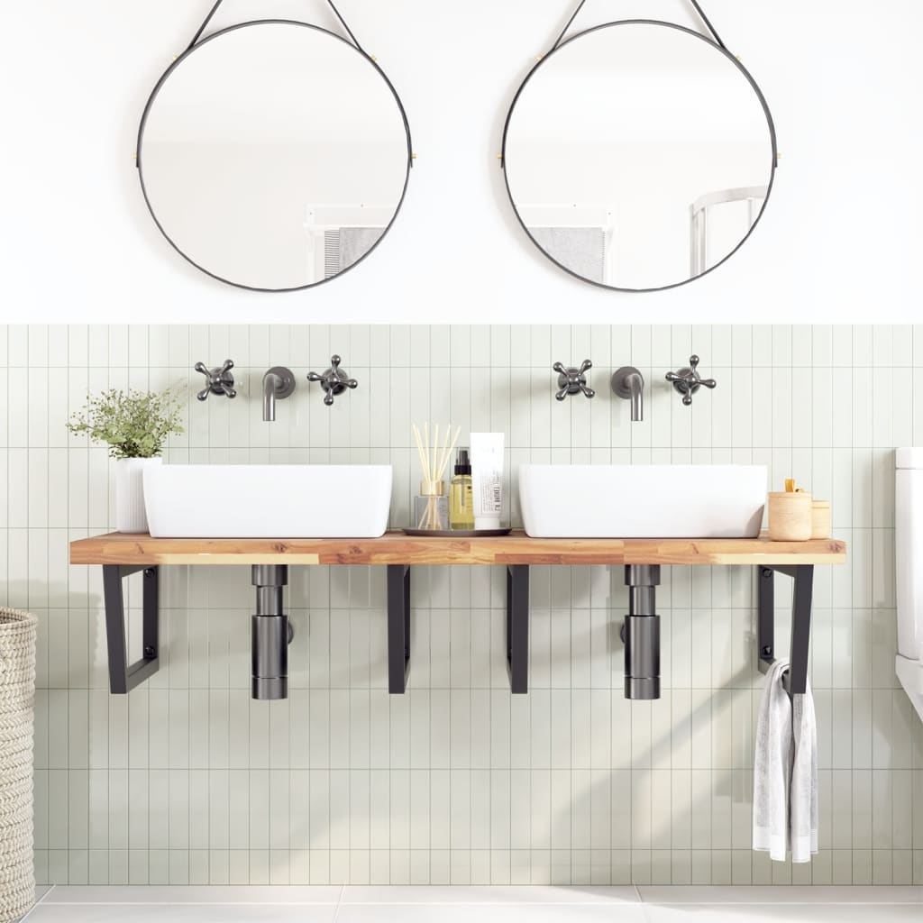 Basin Shelf Wall Mounted Steel and Solid Wood Acacia