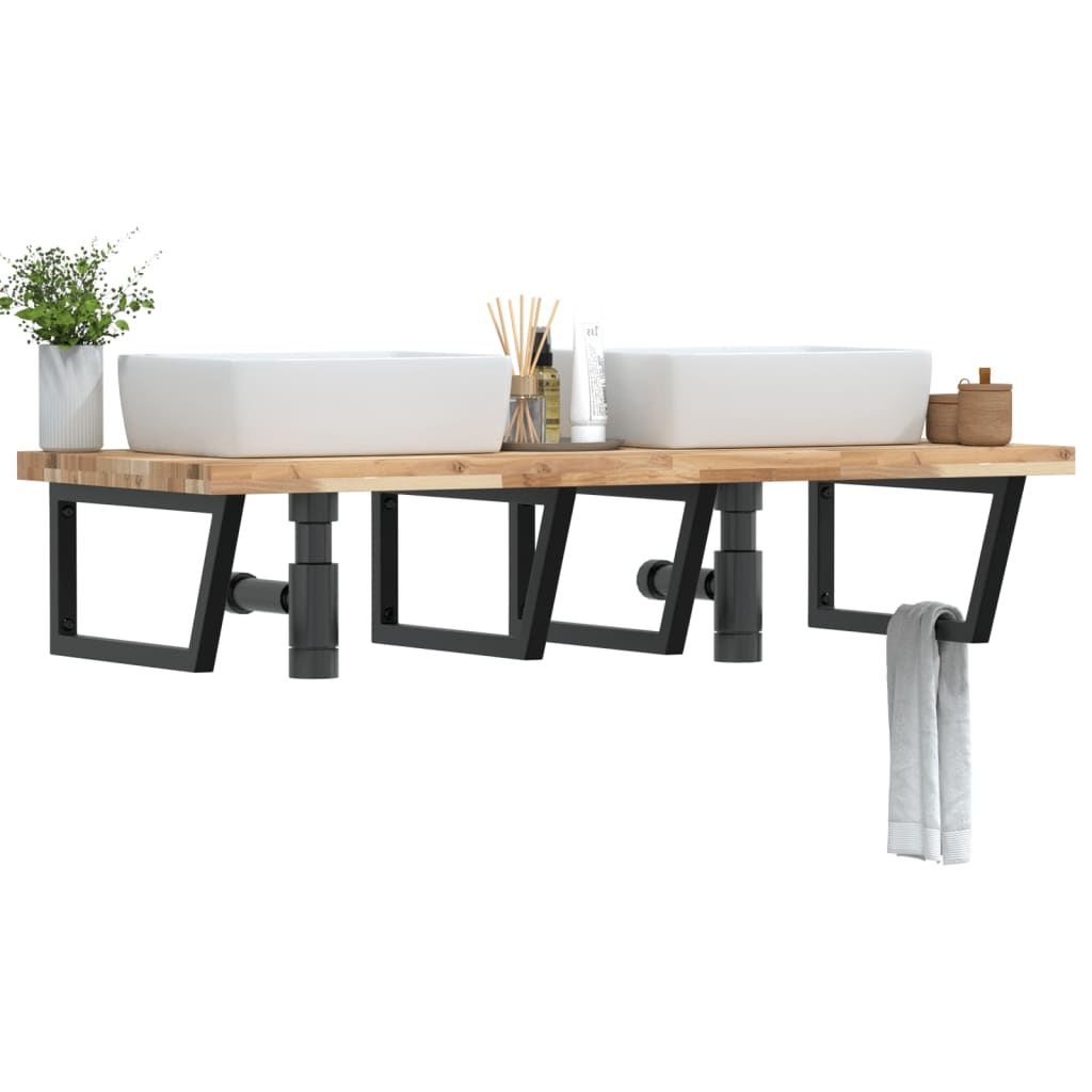 Basin Shelf Wall Mounted Steel and Solid Wood Acacia