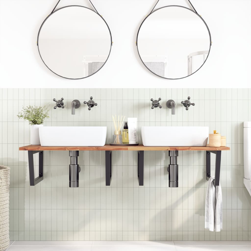 Basin Shelf Wall Mounted Steel and Solid Wood Acacia