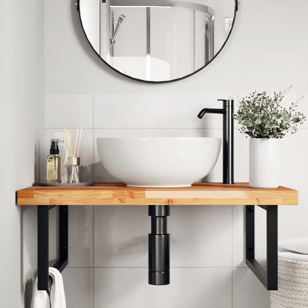 Basin Shelf Wall Mounted Steel and Solid Wood Acacia