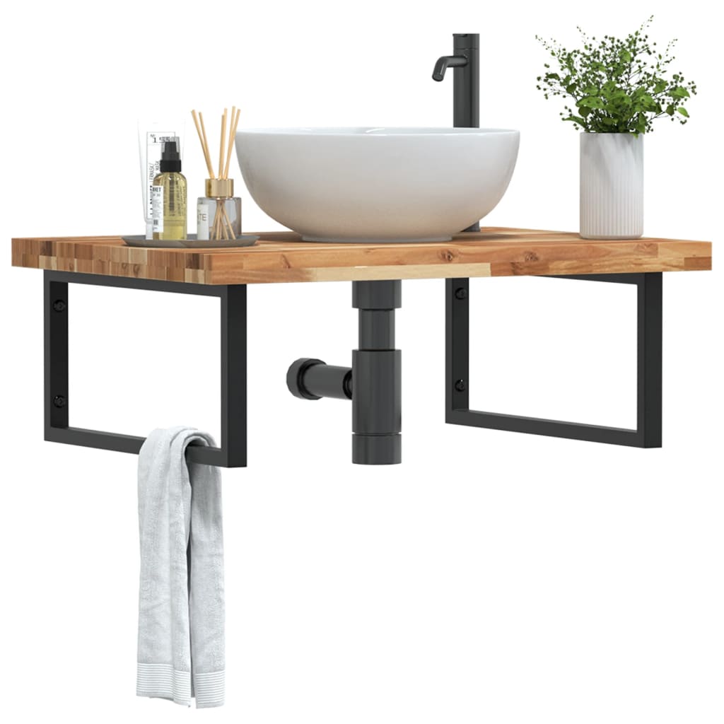 Basin Shelf Wall Mounted Steel and Solid Wood Acacia