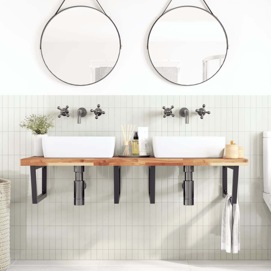 Basin Shelf Wall Mounted Steel and Solid Wood Acacia