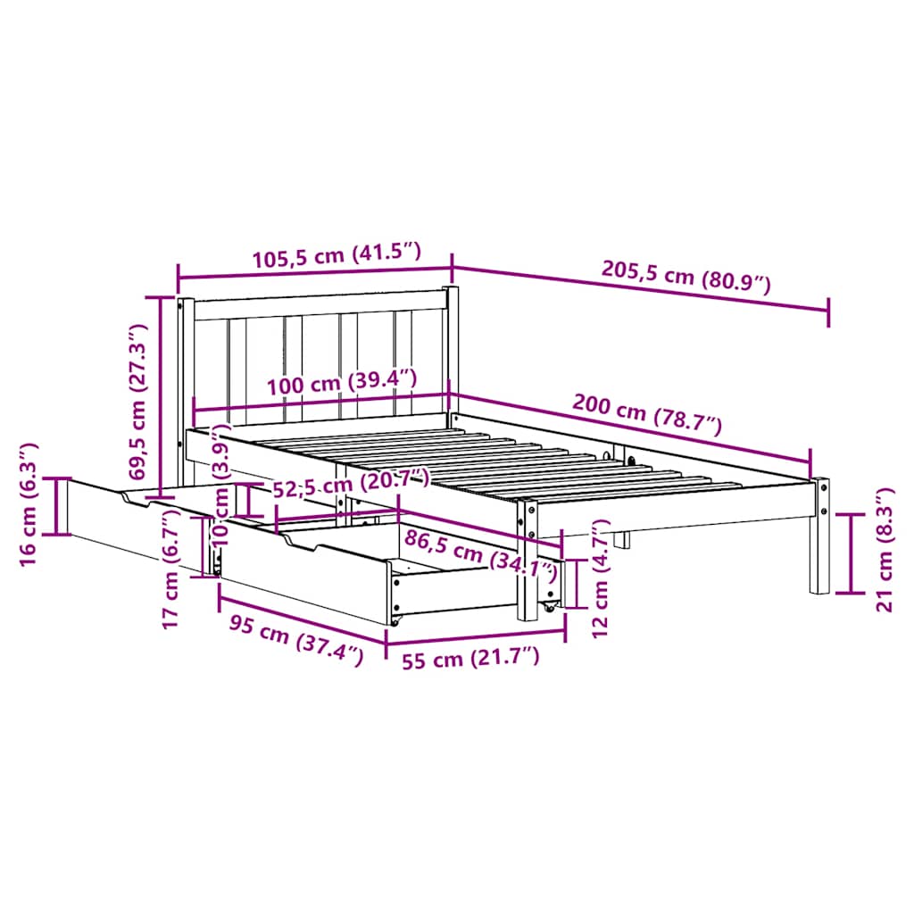 Bed Frame without Mattress Wax Brown 100x200 cm Solid Wood Pine