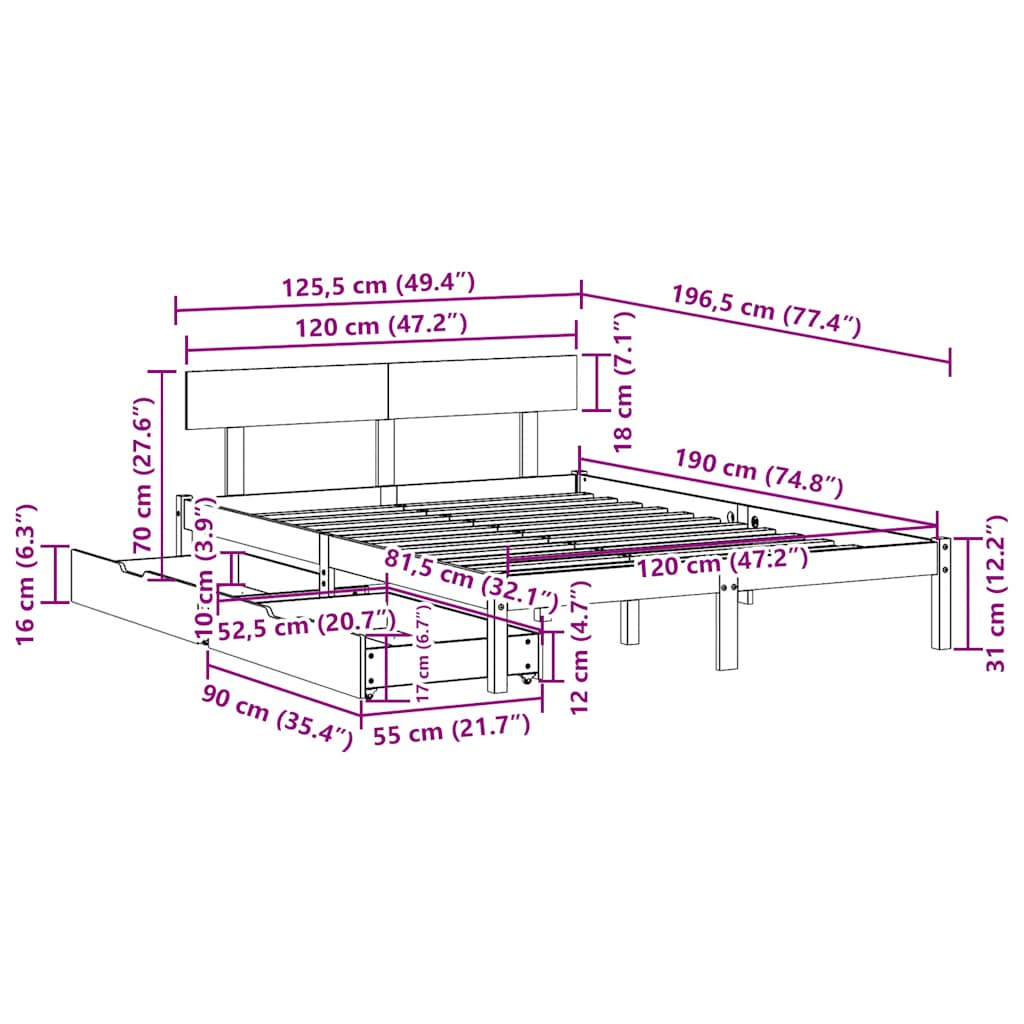 Bed Frame without Mattress White 120x190 cm Small Double Solid Wood Pine