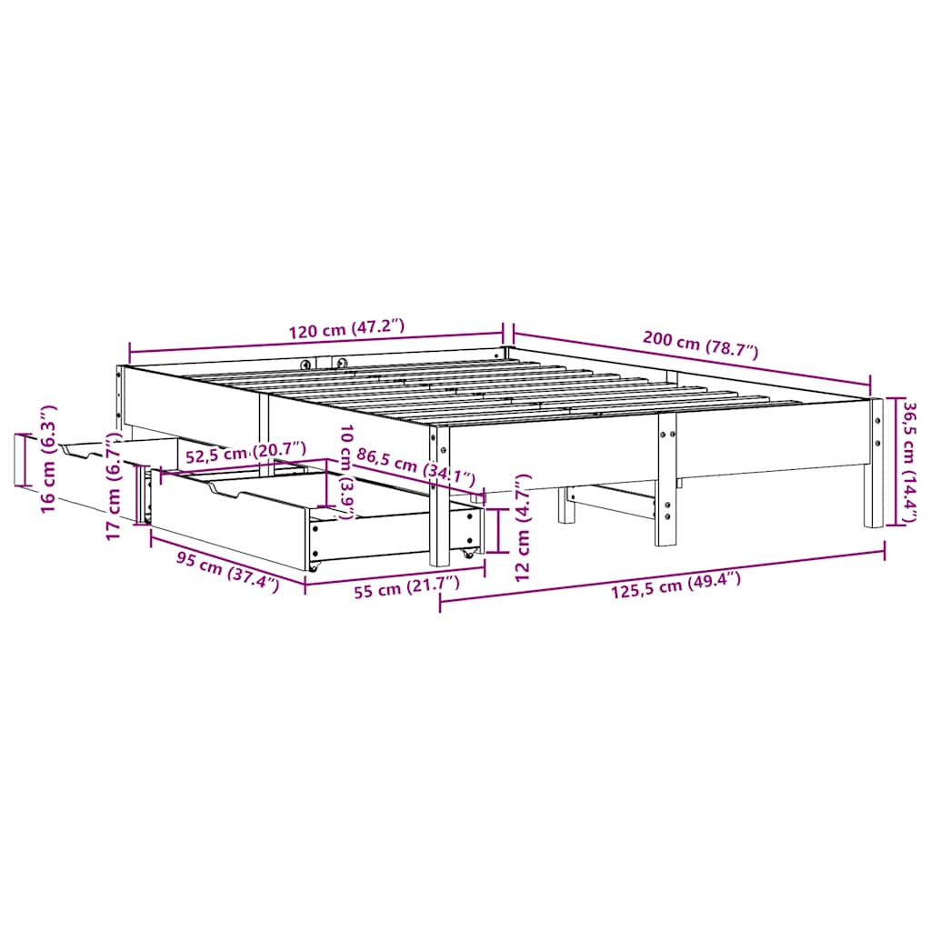 Bed Frame without Mattress White 120x200 cm Solid Wood Pine